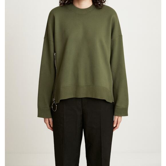 Paco Rabanne Oversized Cotton Side Zip Sweater Green Crewneck Size Medium - Picture 2 of 10